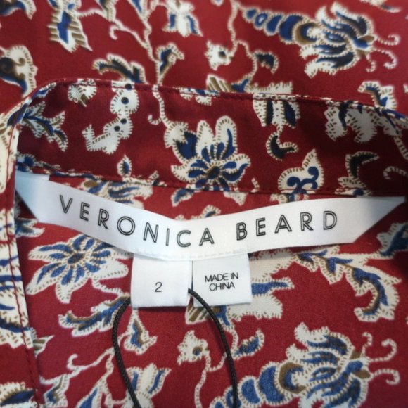 VERONICA BEARD BUTTON DOWN BLOUSE DRELA RED FLORAL PRINT SIZE 2 LONG SLEEVE TOP - Picture 7 of 9